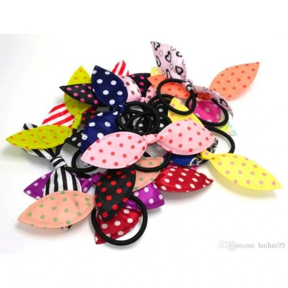 Trendy Rabbit/Bunny‎ Ear Fabric Bow Hair Elastic Set